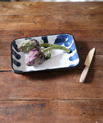 Plat rectangle émaillée GINA bleu cobalt — collection solaire Maison Levantine