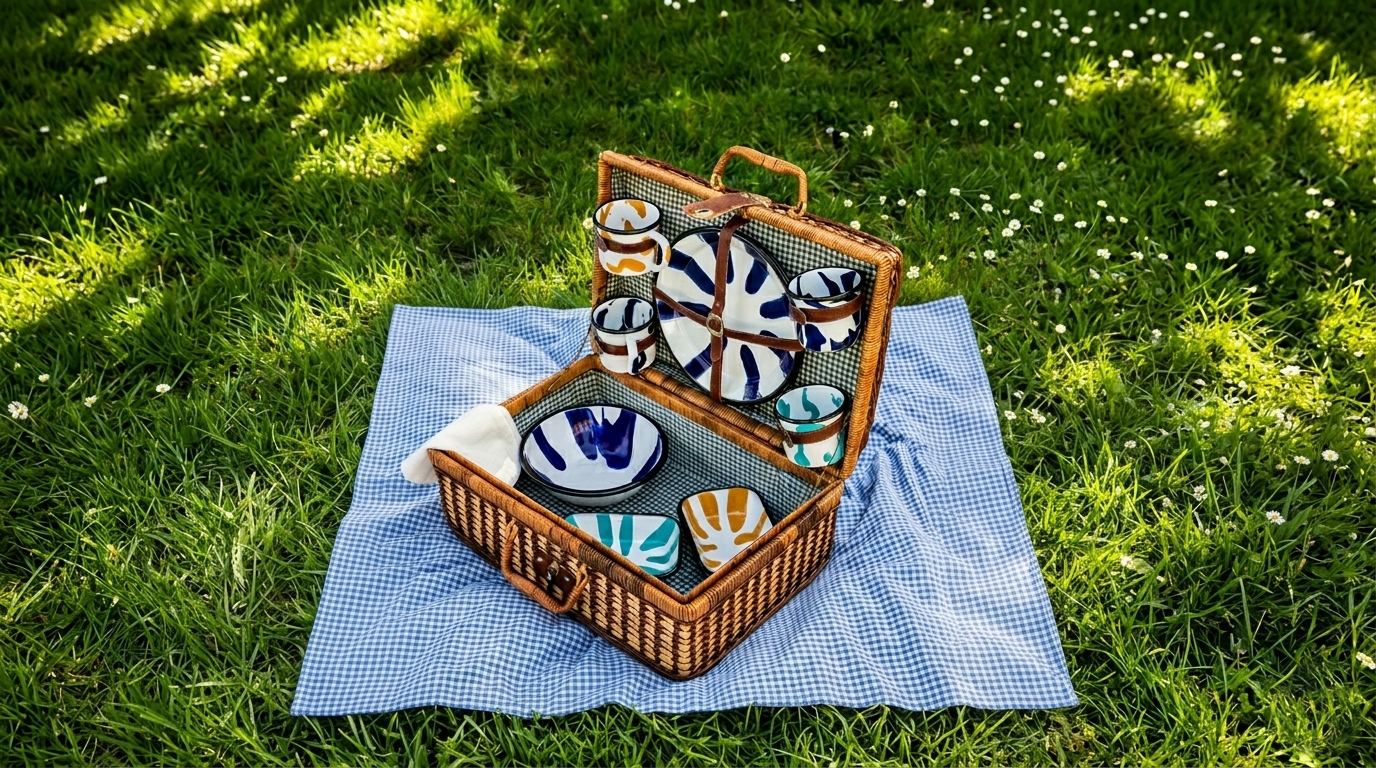 Set pique-nique émaillé artisanale coloré- Maison Levantine